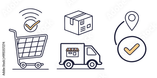 Online order fulfillment with shopping cart truck package and map