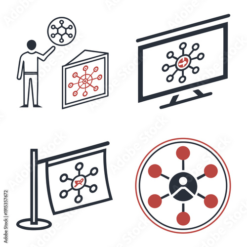 System dependency with person presenting network diagrams on screen and board
