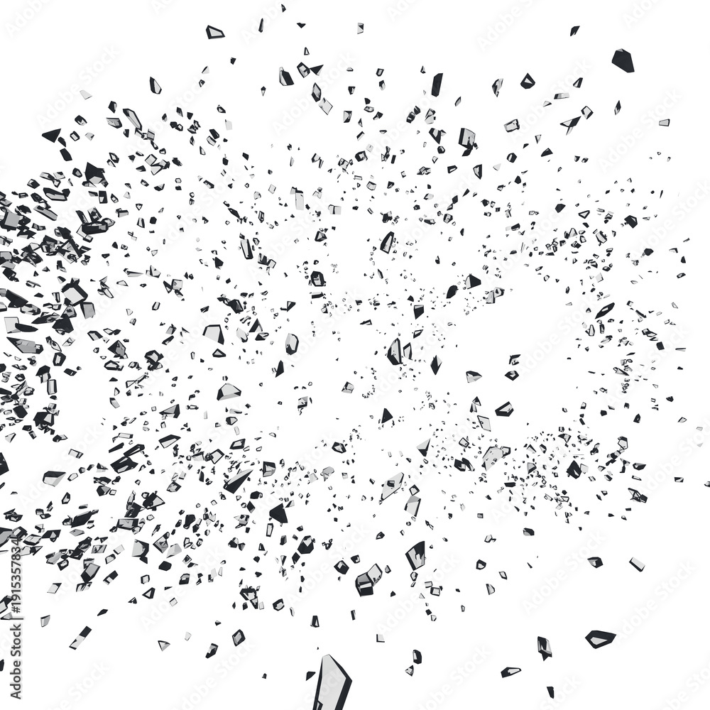Fototapeta premium Shattered glass debris isolated transparent background photo realistic 3d rendering PNG 16 bit with alpha channel