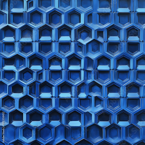 Blue honeycomb pattern with hexagonal cells and 3D effect