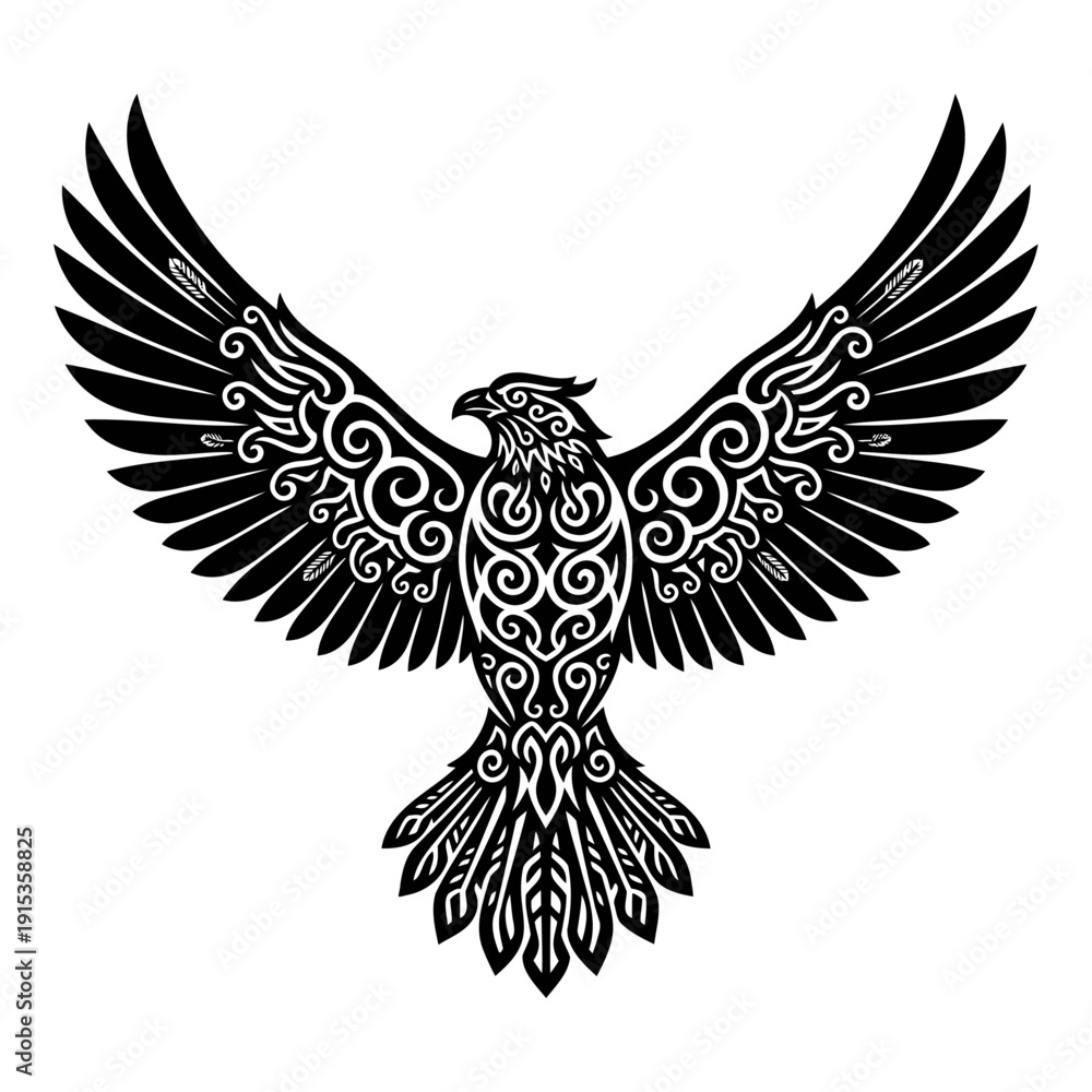 Obraz premium Tribal Eagle Vector Illustration with Open Wings - Ethnic Spirit Animal Tattoo Design