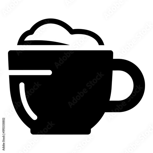 Coffee cup icon with foam silhouette isolated on white background