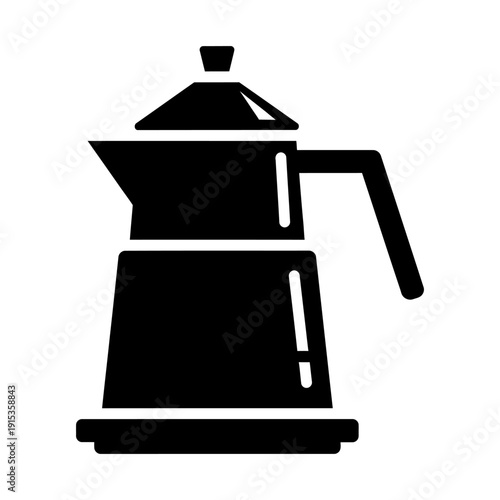 Moka pot coffee maker icon isolated on white background, black silhouette vector illustration of an espresso brewer kitchen appliance