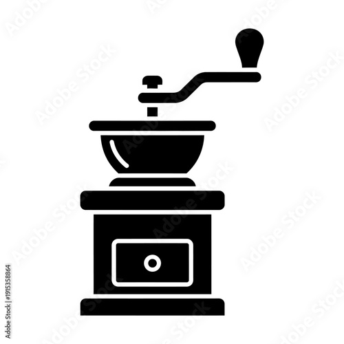 Manual coffee grinder icon black silhouette isolated on white background for cafe and kitchen design