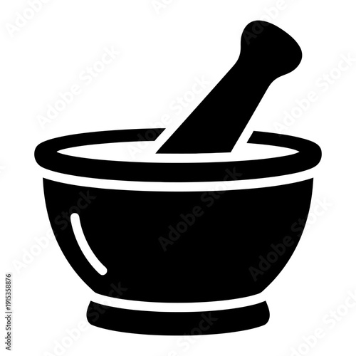 Mortar and Pestle Icon Silhouette for Pharmacy Medical or Culinary Use Isolated on White Background