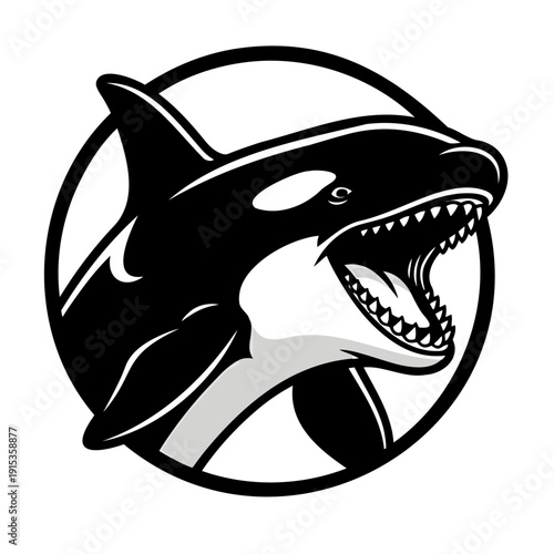 Orca Killer Whale Mascot Logo Vector Illustration in Circular Emblem Style