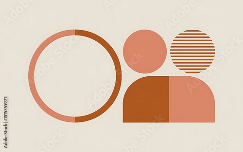 Geometric shapes in orange hues on beige background