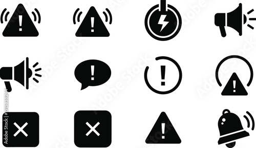 Warning, alert, and safety icons set, vectors. 