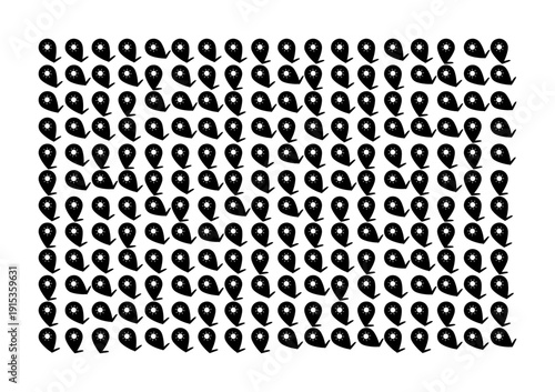 Black and white map pointers organized in rows