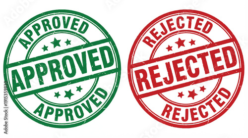 Approved and rejected rubber stamps on white background