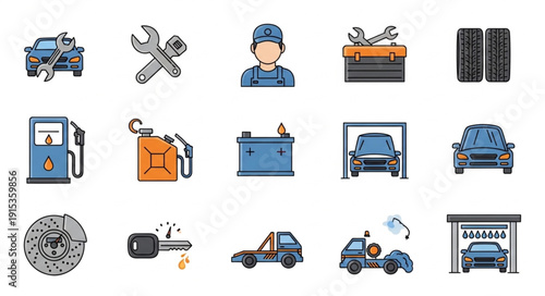 Car Service Icons Set Illustration.