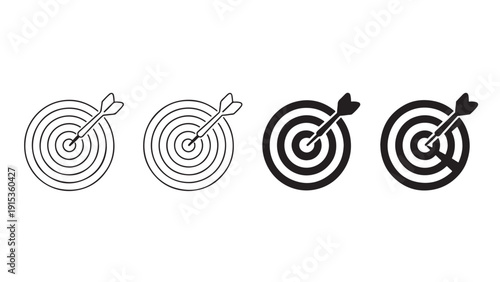 Minimalist target and dart precision icon set variations