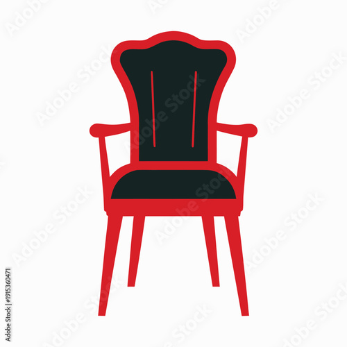 Red and Black Armchair with Tall Back and Curved Arms in Flat Design Style furniture