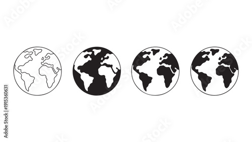 Minimalist globe and world map icon set variations