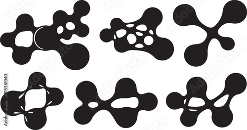 Molecular structures and atomic bonds in black silhouette style