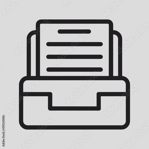 Simple Line Art Icon of a Document Tray with Paper on a Light Gray Background symbol