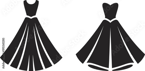 Elegant women dress silhouette illustration set, formal evening gown fashion collection isolated, stylish clothing design vector apparel icons