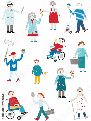 Diverse group of illustrated people with varying ages and abilities