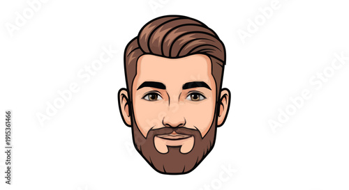 Cartoon illustration of a stylish bearded man with cool hair and beard grooming portrait