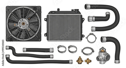 Car Radiator Fan and Hoses Kit.