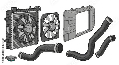 Car Radiator Fan and Hoses.