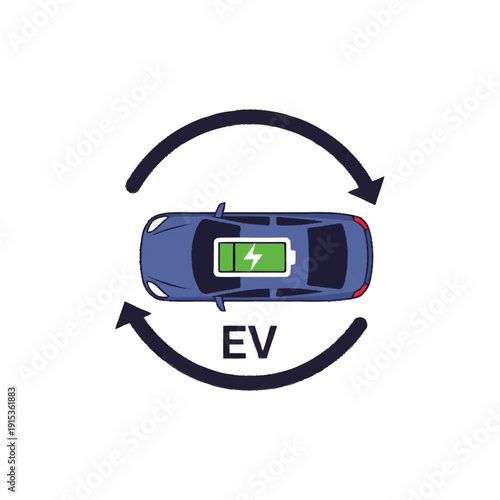 Electric Vehicle Battery Charging and Energy Flow Illustration.