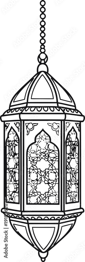 Fototapeta premium A beautiful black and white illustration of a lantern hanging from a chain.