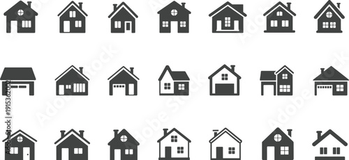 House icon silhouette set residential home building vector collection isolated architecture property symbols real estate clipart design elements
