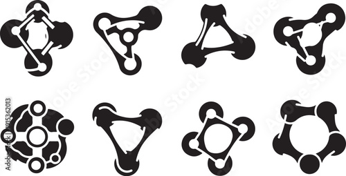 Molecular Structure Symbols and Chemistry Icons Set Black