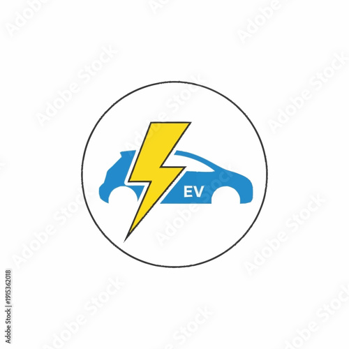 Electric Vehicle Charging Symbol with Lightning Bolt and Car Icon.