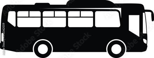A black silhouette of a double decker bus on a white background
