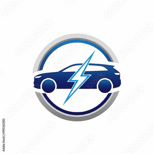Electric Vehicle Logo with Lightning Bolt and Car Silhouette.
