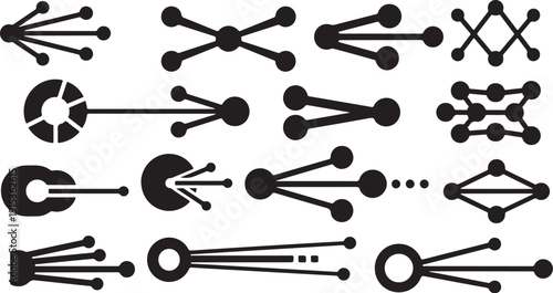 Collection of black and white molecular structure graphics icons