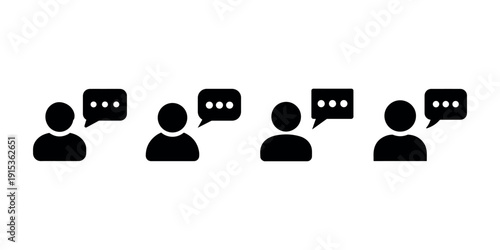 Speech bubble icons symbolizing communication, discussion, conversation, chat messages, people talking, online dialogue, social media interaction, feedback