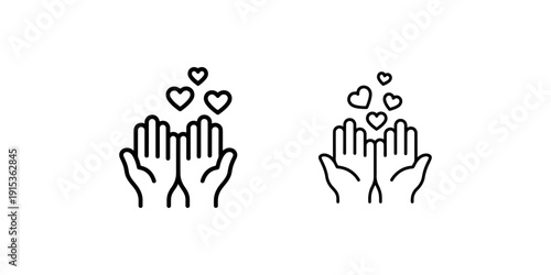 Set of hands with hearts icons. vector illustration, love, care, charity, donation, kindness, generosity concept for web design