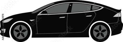 Black tesla car with gray wheels and windows vehicle