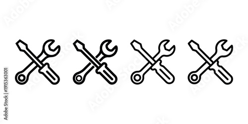 Four icons featuring crossed wrench and screwdriver representing repair maintenance tools service settings construction and mechanical equipment concept collection