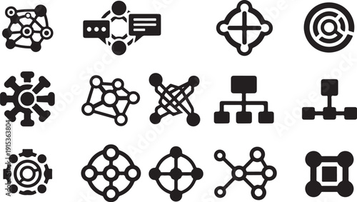 Black and white molecular structure icons on white background