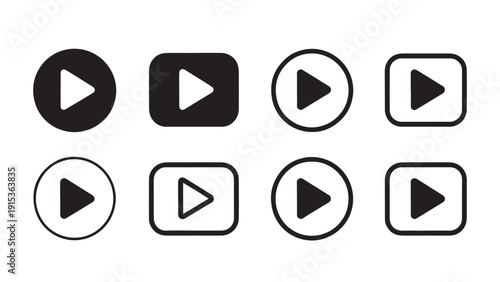 Minimalist play button icon set variations