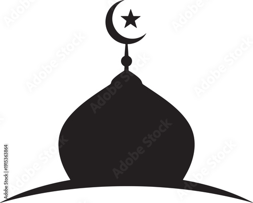 Black silhouette of a mosque dome with crescent moon and star 1