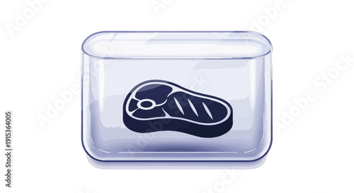Digital icon of a stylized steak or cut of meat, presented within a glossy, transparent container, symbolizing food, storage, or a culinary application.
