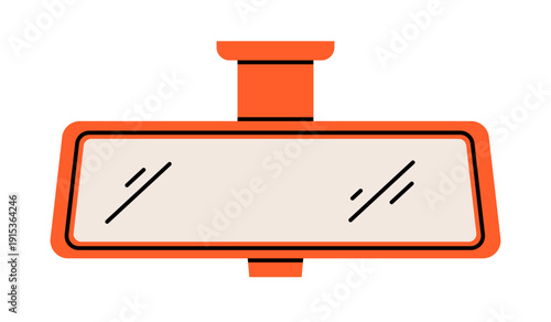 Hand drawn cute illustration of rear car view mirror. Flat vector automobile interior part doodle. Travel or adventure sticker. Don't look back concept. Mental health awareness. Isolated.