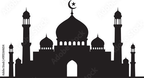Black silhouette of a mosque with domes and minarets 1