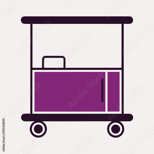 Flat Design Illustration of a Purple Food Cart with Wheels and Canopy