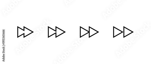 Fast forward outline icon set. Next track player button. Double arrow right navigation symbol