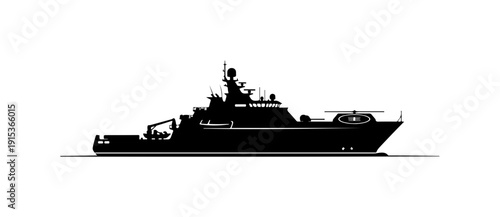 Modern Naval Warship Silhouette Vector Illustration