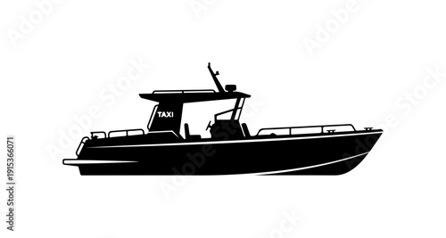 Black and White Taxi Boat Vector Illustration