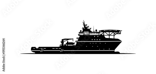 Modern Black Vector Tugboat Illustration