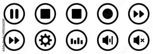 play pause media icon set