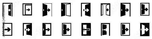 door icons open front vector set